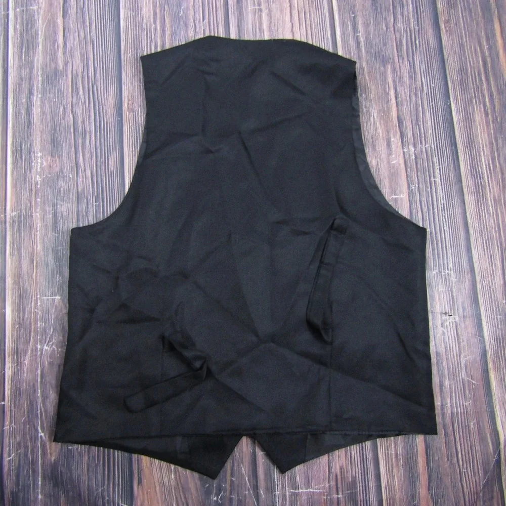 Suit Vest Men L Black Formal Waistcoat Adjustable Back Cinch 3 Piece Wedding